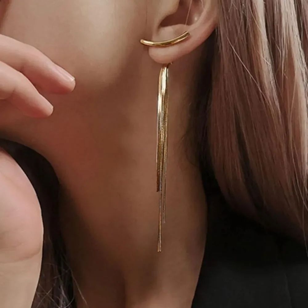 Gold Long Tassel Drop Earrings